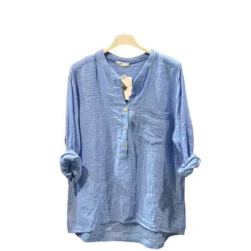 Henley T-shirt / Pale Jean Cotton Gauze by Moonsun