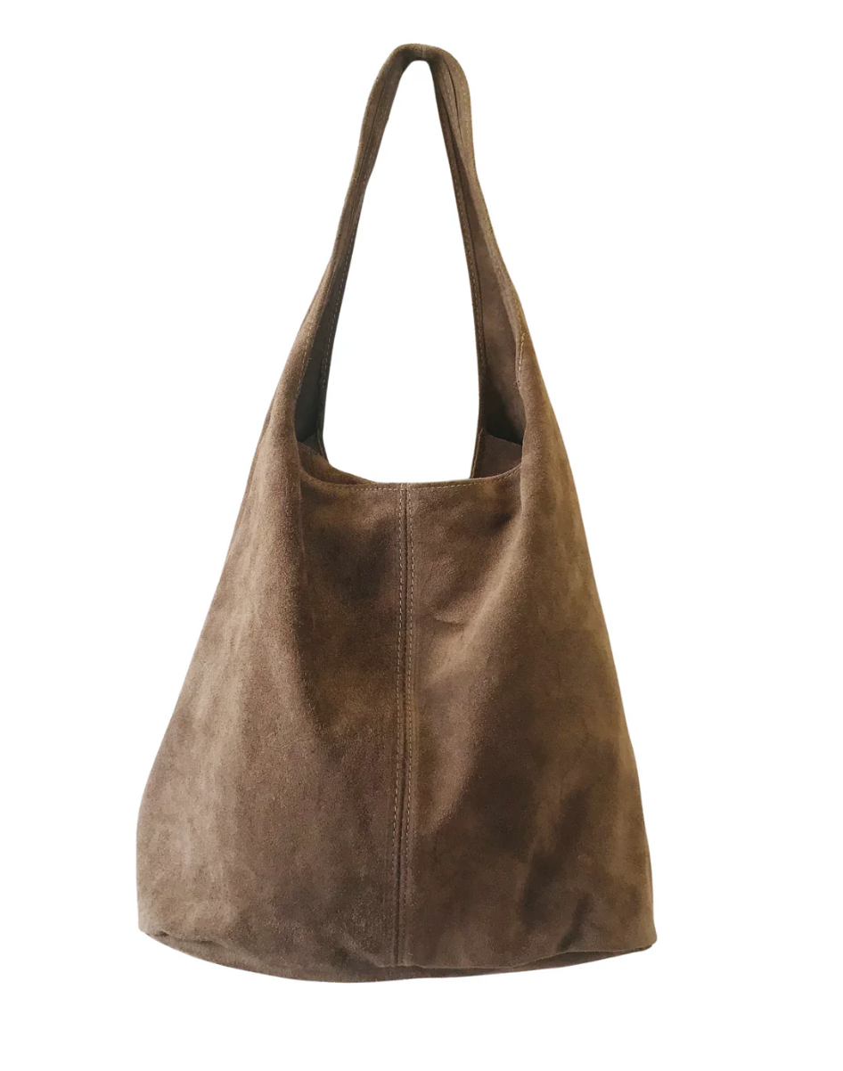 Suede Boho Zip-Top Shoulder Bag / Tan