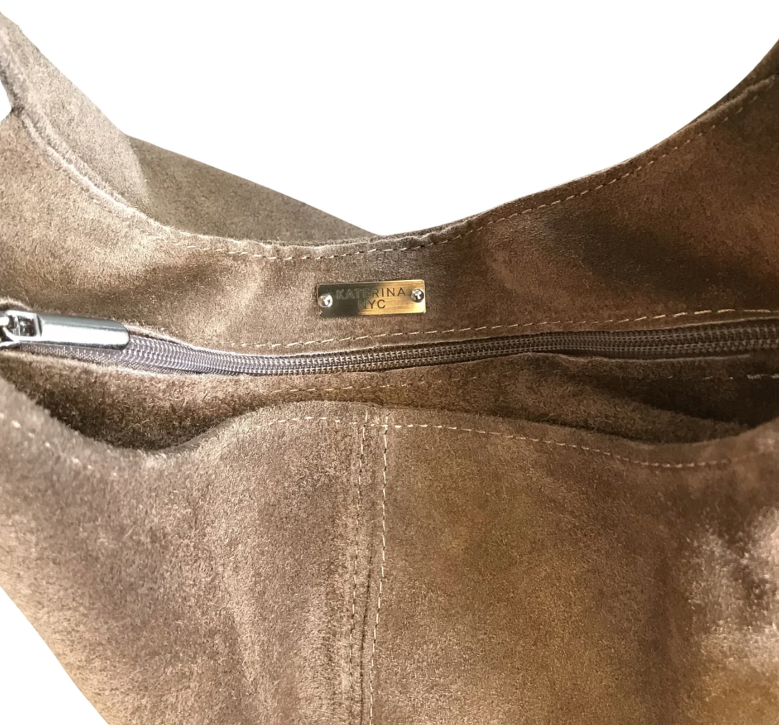 Suede Boho Zip-Top Shoulder Bag / Tan