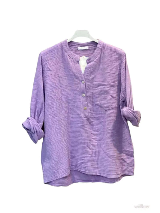 Henley T-shirt / Pale Lavender Cotton Gauze by Moonsun