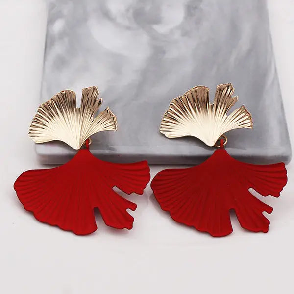 Geometric Leaves Earrings / Red