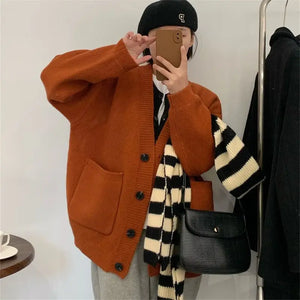 Long Sleeve Loose Knitted Cardigan / Orange