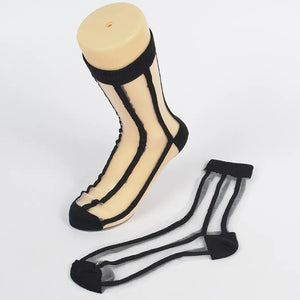 Womens Striped Mesh Socks / black