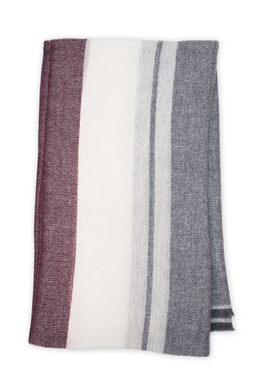 CASHMERE/MERINO WOOL SCARF / MULTI STRIPE BURGUNDY by Tweedles