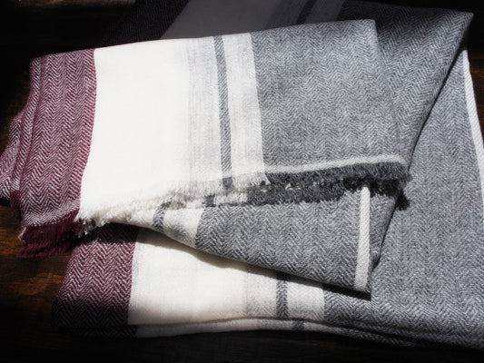 CASHMERE/MERINO WOOL SCARF / MULTI STRIPE BURGUNDY by Tweedles