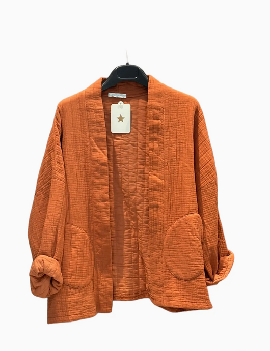 Oversized Cotton Gauze Kimono Style Jacket / Brick