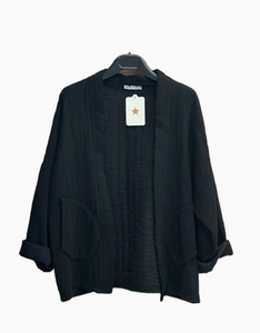 Oversized Cotton Gauze Kimono Style Jacket / Black