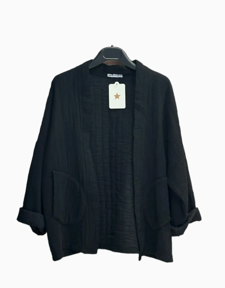 Oversized Cotton Gauze Kimono Style Jacket / Black