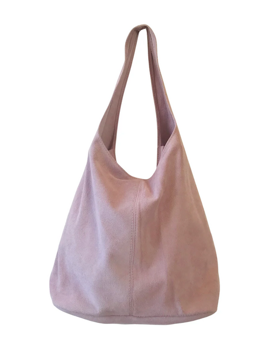 Suede Boho Zip-Top Shoulder Bag / Lavender Pink