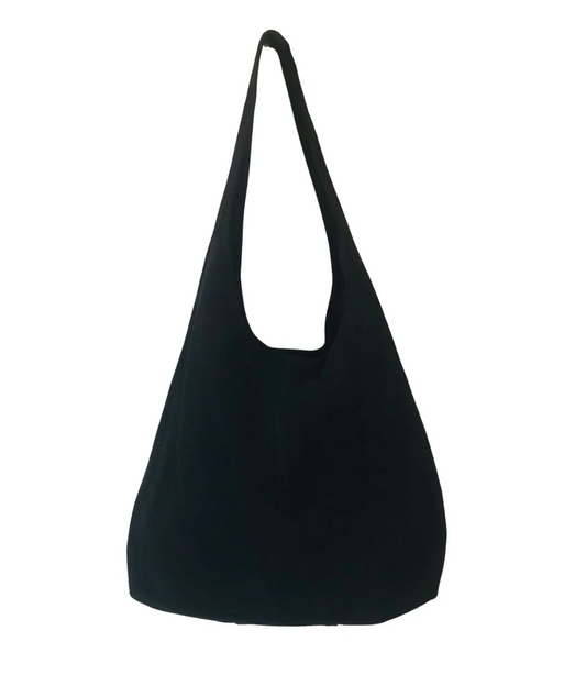 Suede Boho Zip-Top Shoulder Bag /Black