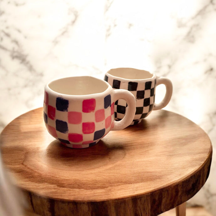 Set of 2 Checker Pattern Espresso Cups / By Adriana K. Art